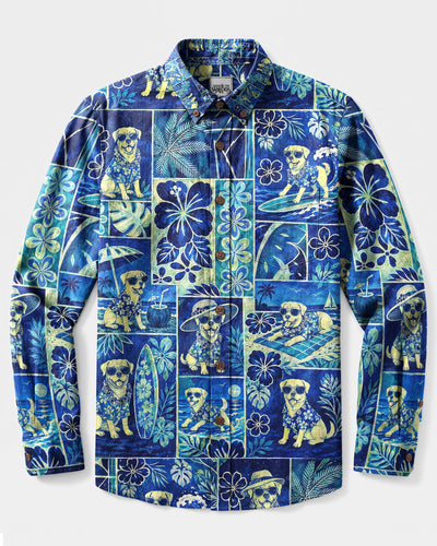 ROTTWEILER LAGOON PATCHWORK LONG SLEEVE BUTTON-DOWN SHIRT  - TLNT1309267