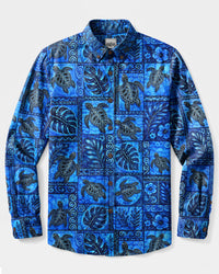 TRIBAL SEA TURTLE TROPICAL PATCHWORK LONG SLEEVE BUTTON-DOWN SHIRT  - TLHG2708263