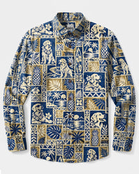 GOLDEN RETRIEVER DOG VINTAGE BEACH PATCHWORK LONG SLEEVE BUTTON-DOWN SHIRT - TLTW2809268