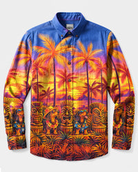SUNSET TIKI DACHSHUND DOG LONG SLEEVE BUTTON-DOWN SHIRT  - TLNT2909263