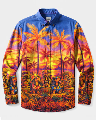SUNSET TIKI DACHSHUND DOG LONG SLEEVE BUTTON-DOWN SHIRT  - TLNT2909263