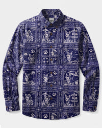 SEASIDE CORGI DOG MOSAIC LONG SLEEVE BUTTON-DOWN SHIRT - TLTW1908263