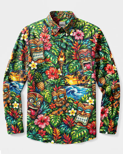 TROPICAL TIKI PARADISE LONG SLEEVE BUTTON-DOWN SHIRT - YHHG2809263