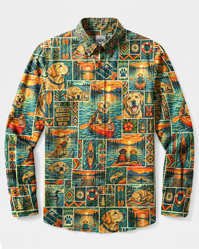 LABRADOR DOG KAYAKING LAKE DAY LONG SLEEVE BUTTON-DOWN SHIRT - TLNT2109264