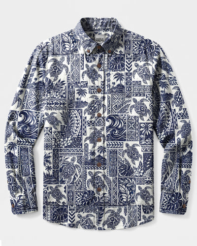 TRIBAL TURTLE TOILE LONG SLEEVE BUTTON-DOWN SHIRT - TLNT2508263