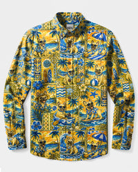 SUNSET ISLAND FRENCH BULLDOG PATCHWORK LONG SLEEVE BUTTON-DOWN SHIRT - TLTW1908269