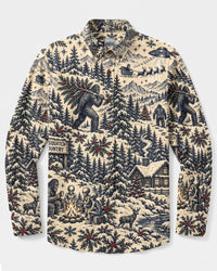 SASQUATCH CHRISTMAS COUNTRY LONG SLEEVE BUTTON-DOWN SHIRT - YHLN0910264
