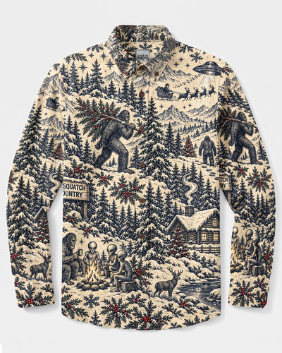 SASQUATCH CHRISTMAS COUNTRY LONG SLEEVE BUTTON-DOWN SHIRT - YHLN0910264