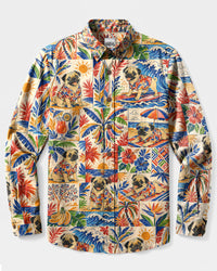 PUG DOG COASTAL ESCAPE PATCHWORK LONG SLEEVE BUTTON-DOWN SHIRT - TLNT1808268