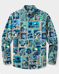 CORGI DOG ISLAND COLLAGE LONG SLEEVE BUTTON-DOWN SHIRT  - TLTW0810266