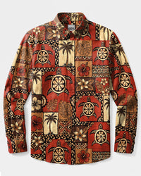 POLYNESIAN TURTLE PARADISE PATCHWORK LONG SLEEVE BUTTON-DOWN SHIRT  - TLTW1610264