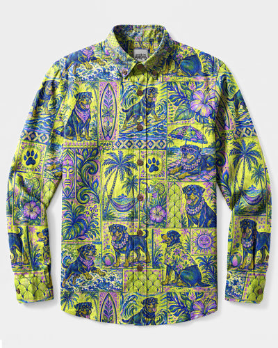 HAPPY ROTTWEILER DOG LAGOON LONG SLEEVE BUTTON-DOWN SHIRT - TLNT22092611