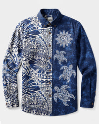 TRIBAL TROPICAL SEA TURTLE LONG SLEEVE BUTTON-DOWN SHIRT  - TLNT1409263