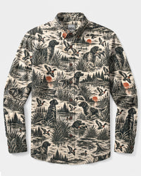 VINTAGE DUCK HUNTING ENGLISH SPRINGER SPANIEL TOILE PATTERN LONG SLEEVE  BUTTON-DOWN SHIRT - TLNO2109263