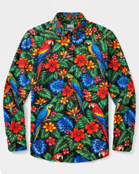 TROPICAL PARROT PARADISE LONG SLEEVE BUTTON-DOWN SHIRT - YHLN0210262