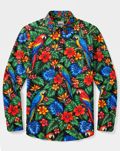 TROPICAL PARROT PARADISE LONG SLEEVE BUTTON-DOWN SHIRT - YHLN0210262