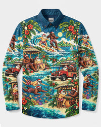 SANTA BIGFOOT TROPICAL CHRISTMAS LONG SLEEVE BUTTON-DOWN SHIRT - YHLN1410261