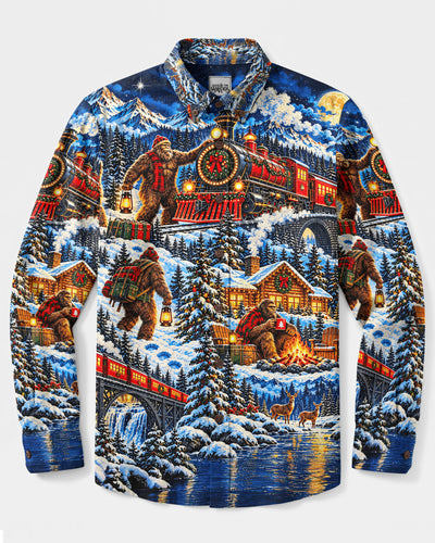 BIGFOOT CHRISTMAS MOUNTAIN EXPRESS  LONG SLEEVE BUTTON-DOWN SHIRT - YHLN1610262