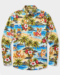 ALOHA CORGI PARADISE LONG SLEEVE BUTTON-DOWN SHIRT - YHLN2909261