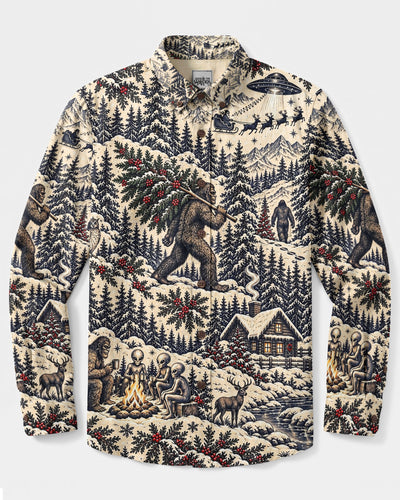 BIGFOOT’S PSYCHEDELIC CHRISTMAS WONDERLAND LONG SLEEVE BUTTON-DOWN SHIRT - YHLN2110265