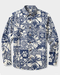 TRIBAL CORGI PATCHWORK GRID LONG SLEEVE BUTTON-DOWN SHIRT - TYLN2109263