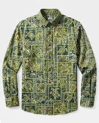 TRIBAL OCEAN TURTLE PATCHWORK LONG SLEEVE BUTTON-DOWN SHIRT - TLHG2008269