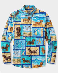 DACHSHUND BEACH PARADISE DOG LONG SLEEVE BUTTON-DOWN SHIRT - TYLN2408261