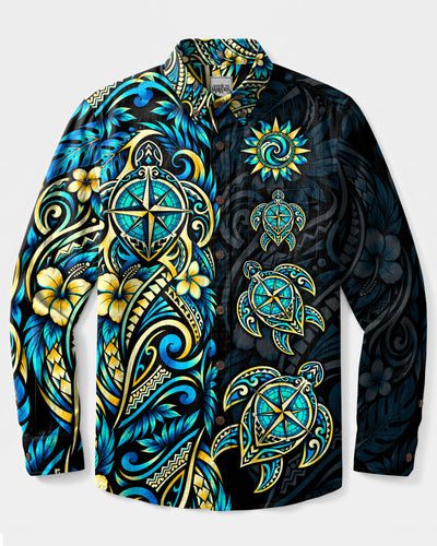 TRIBAL COMPASS SEA TURTLE LONG SLEEVE BUTTON-DOWN SHIRT  - TLTW1209267