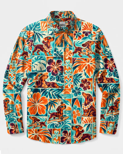 DACHSHUND DOG BEACH DAY LONG SLEEVE BUTTON-DOWN SHIRT - TLTW1809269