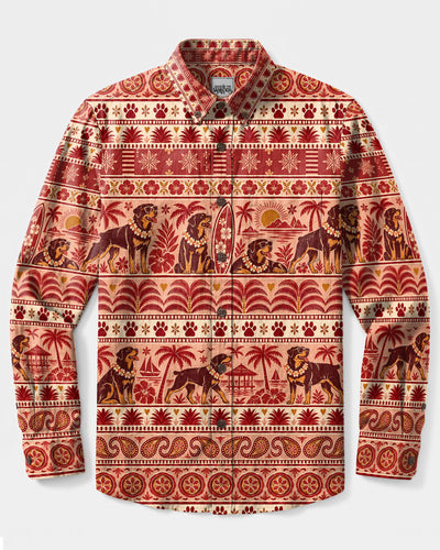 ROTTWEILER DOG TROPICAL FOLK STRIPE LONG SLEEVE BUTTON-DOWN SHIRT  - TLTW1609267