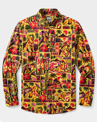GOLDEN RETRIEVER DOG TIKI ISLAND  PATCHWORK LONG SLEEVE BUTTON-DOWN SHIRT - TLNO3009261