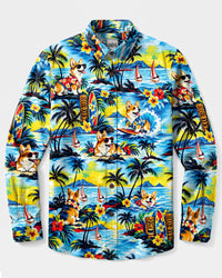 CORGI DOG ISLAND PATTERN LONG SLEEVE BUTTON-DOWN SHIRT  - TLNO3009265