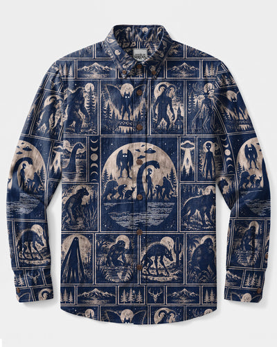 MOONLIT CRYPTID WILDERNESS MOSAIC LONG SLEEVE BUTTON-DOWN SHIRT - TLTW2109269