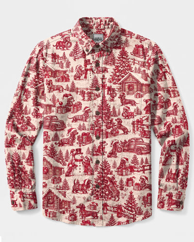 DACHSHUND DOG CHRISTMAS TOILE PATTERN LONG SLEEVE BUTTON-DOWN SHIRT  - TLTW30092610