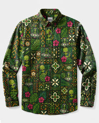 TRIBAL ALIEN UFO MOSAIC LONG SLEEVE BUTTON-DOWN SHIRT - TLNT2008266