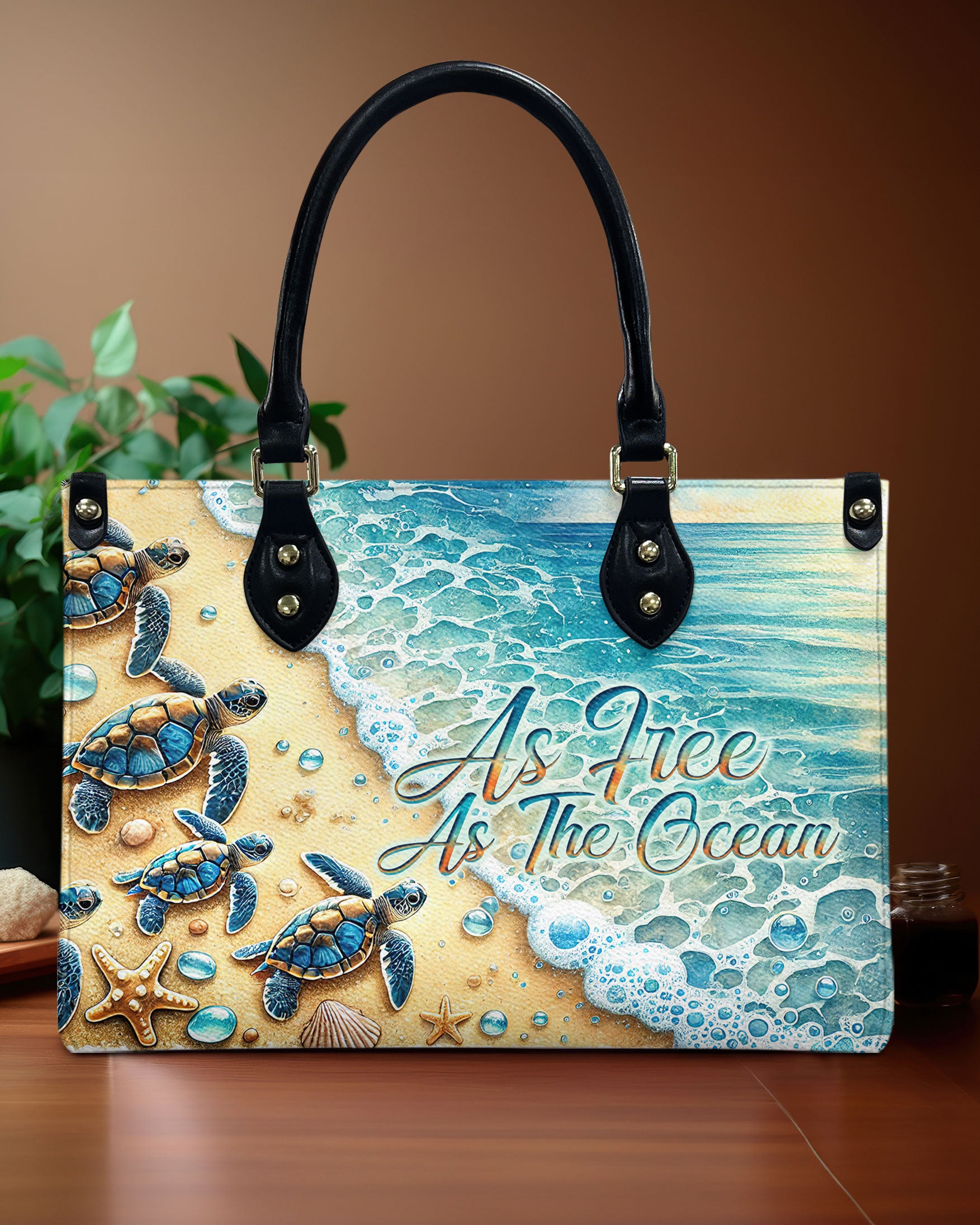 AS FREE AS THE OCEAN TURTLE LEATHER HANDBAG - TLNO1409244