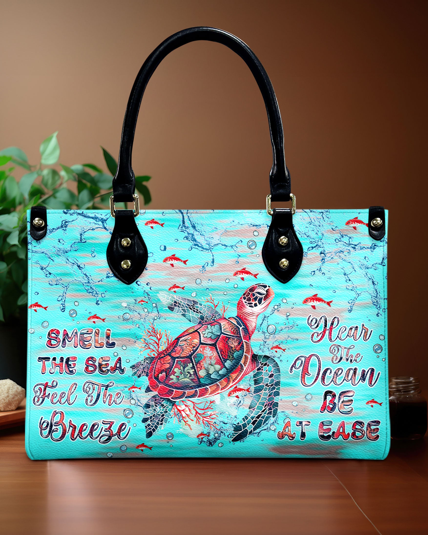 SMELL THE SEA FEEL THE BREEZE TURTLE LEATHER HANDBAG - TLNZ2009245