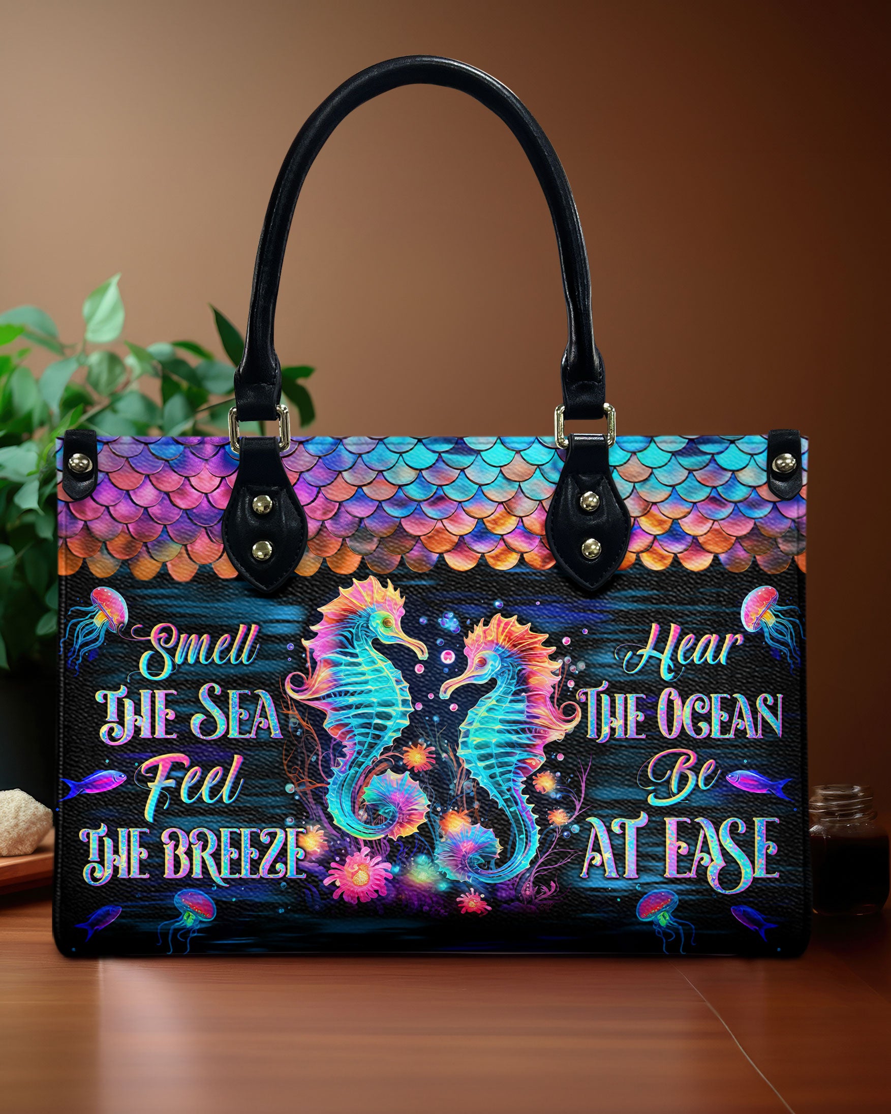 SMELL THE SEA FEEL THE BREEZE SEAHORSE LEATHER HANDBAG - TLTW2609243