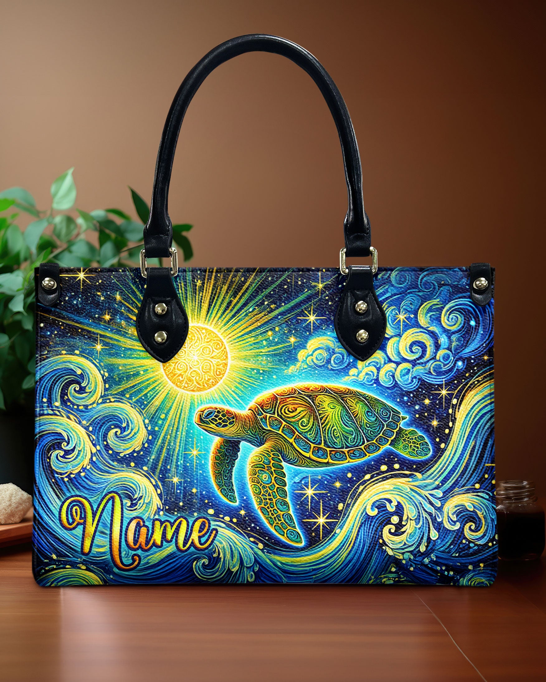 TURTLE WAVES ART LEATHER HANDBAG - TLNZ0712244