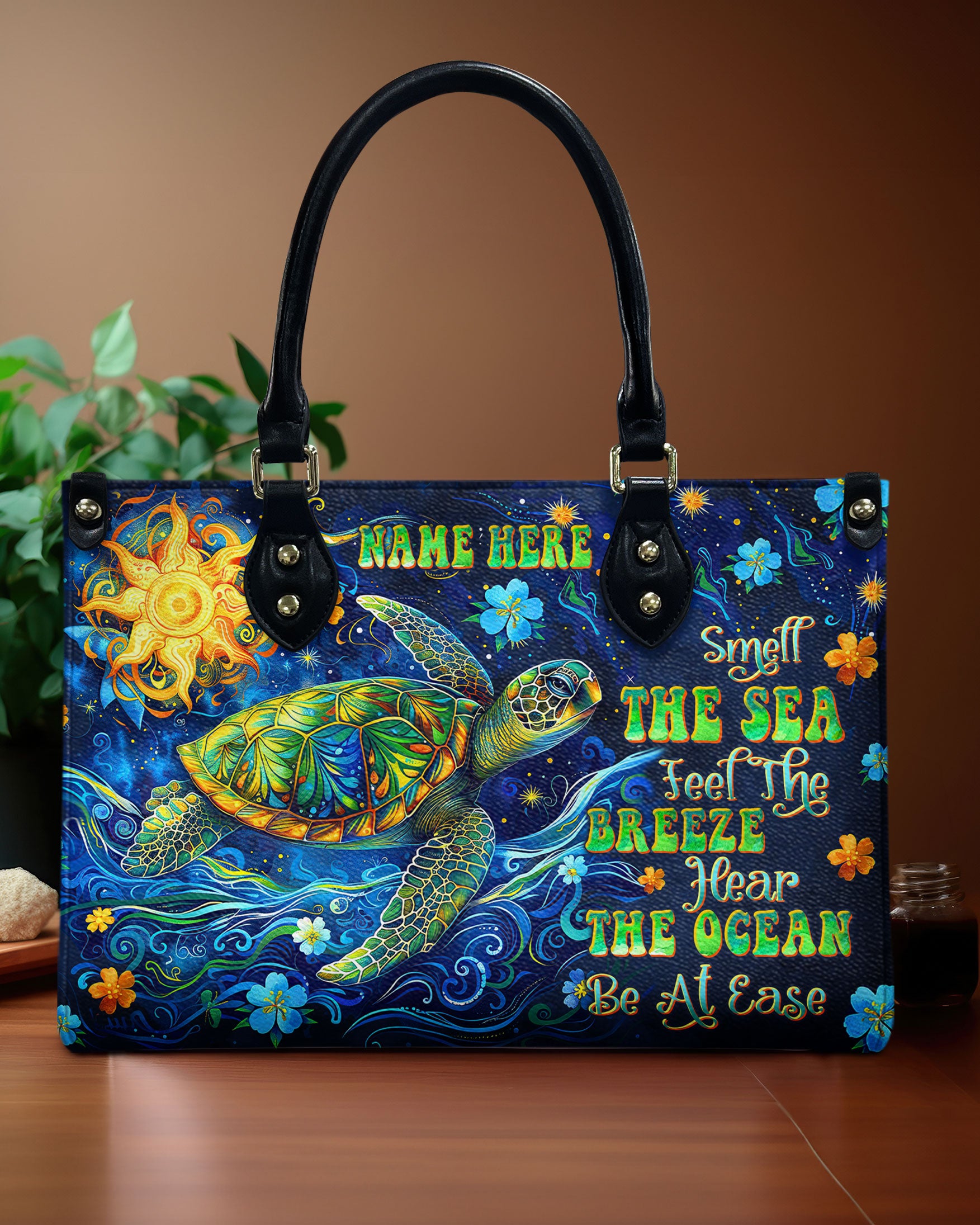 SMELL THE SEA FEEL THE BREEZE TURTLE  LEATHER HANDBAG - TLTW2712243