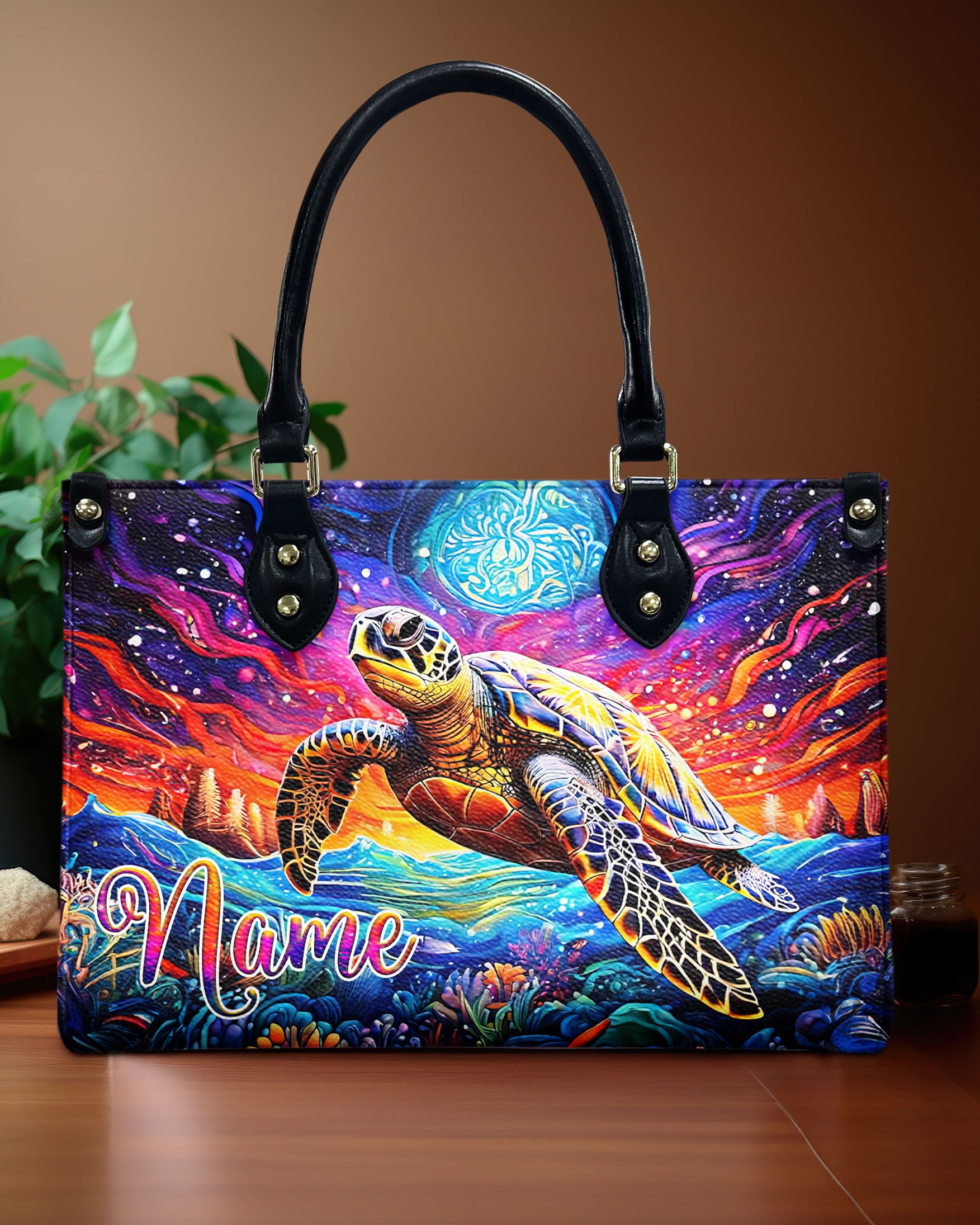 SEA TURTLE ART LEATHER HANDBAG - TLNZ1810245