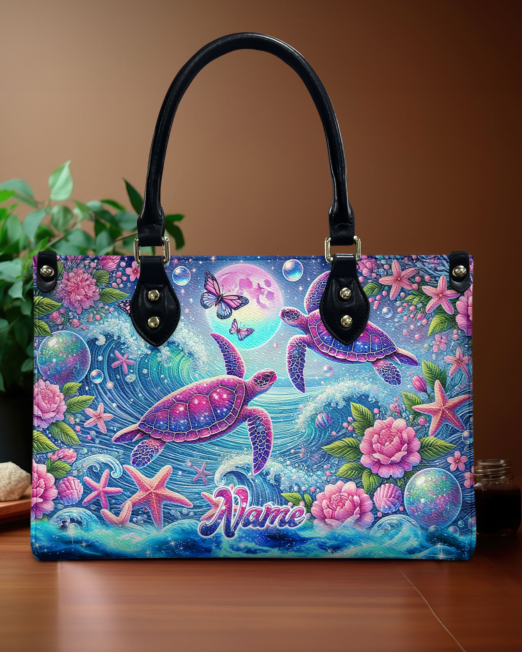 SEA TURTLE UNDER MOON LEATHER HANDBAG - TLTW1807243