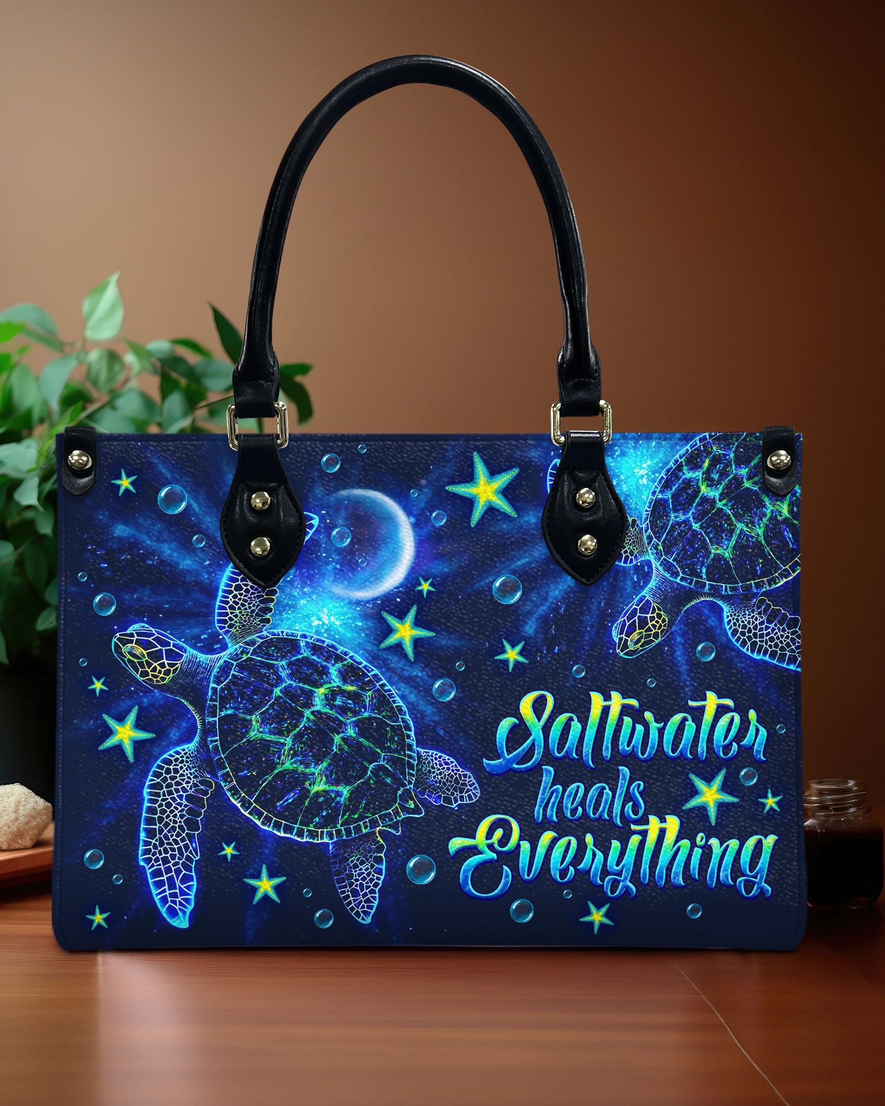 SALTWATER HEALS EVERYTHING TURTLE  LEATHER HANDBAG - TLNO2812243