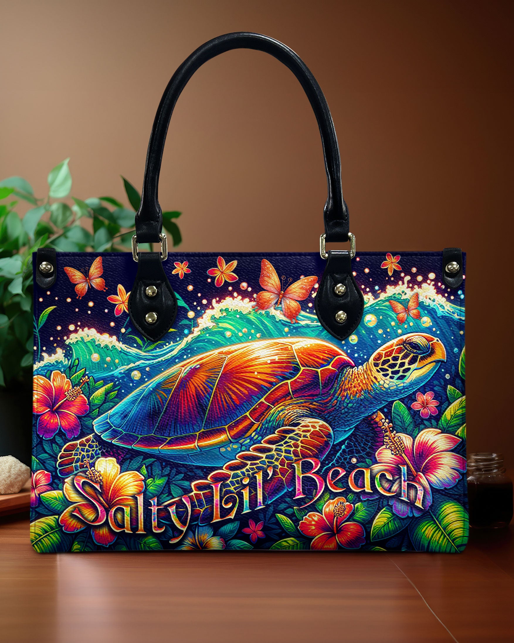 SALTY LIL' BEACH TURTLE LEATHER HANDBAG - TLNO0507245