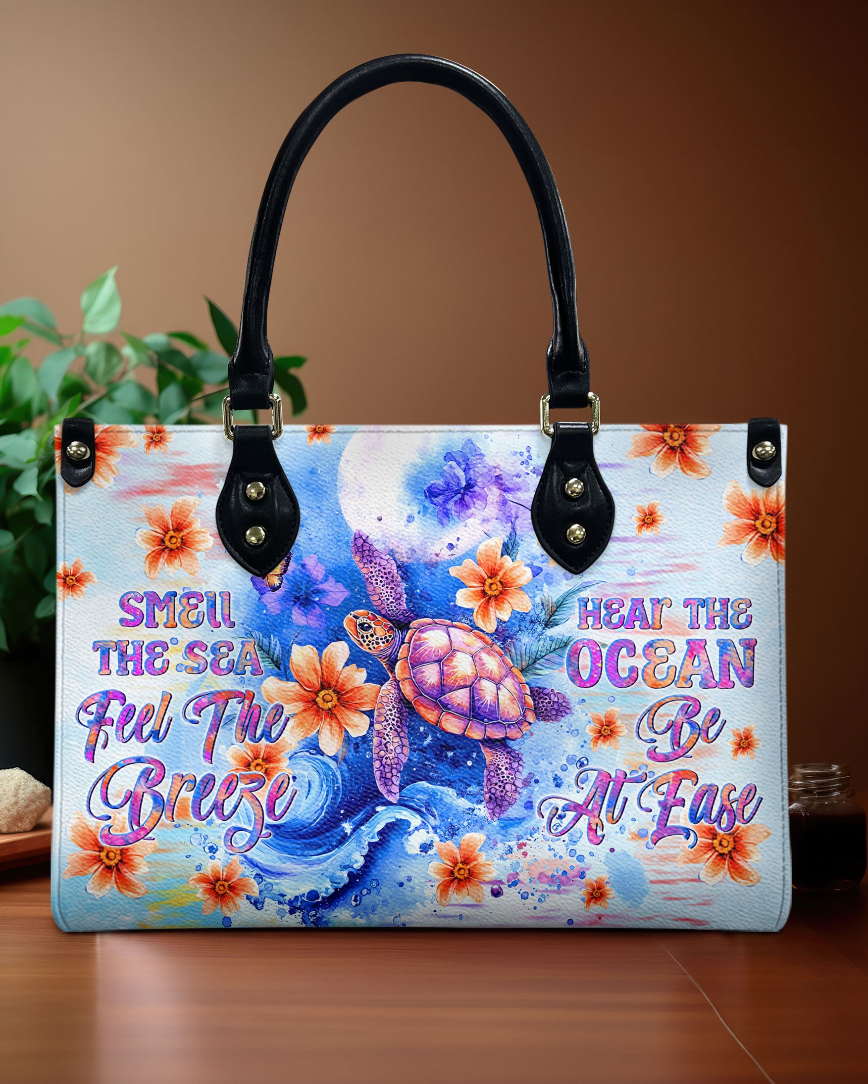 SMELL THE SEA FEEL THE BREEZE TURTLE LEATHER HANDBAG - TLTW0811245