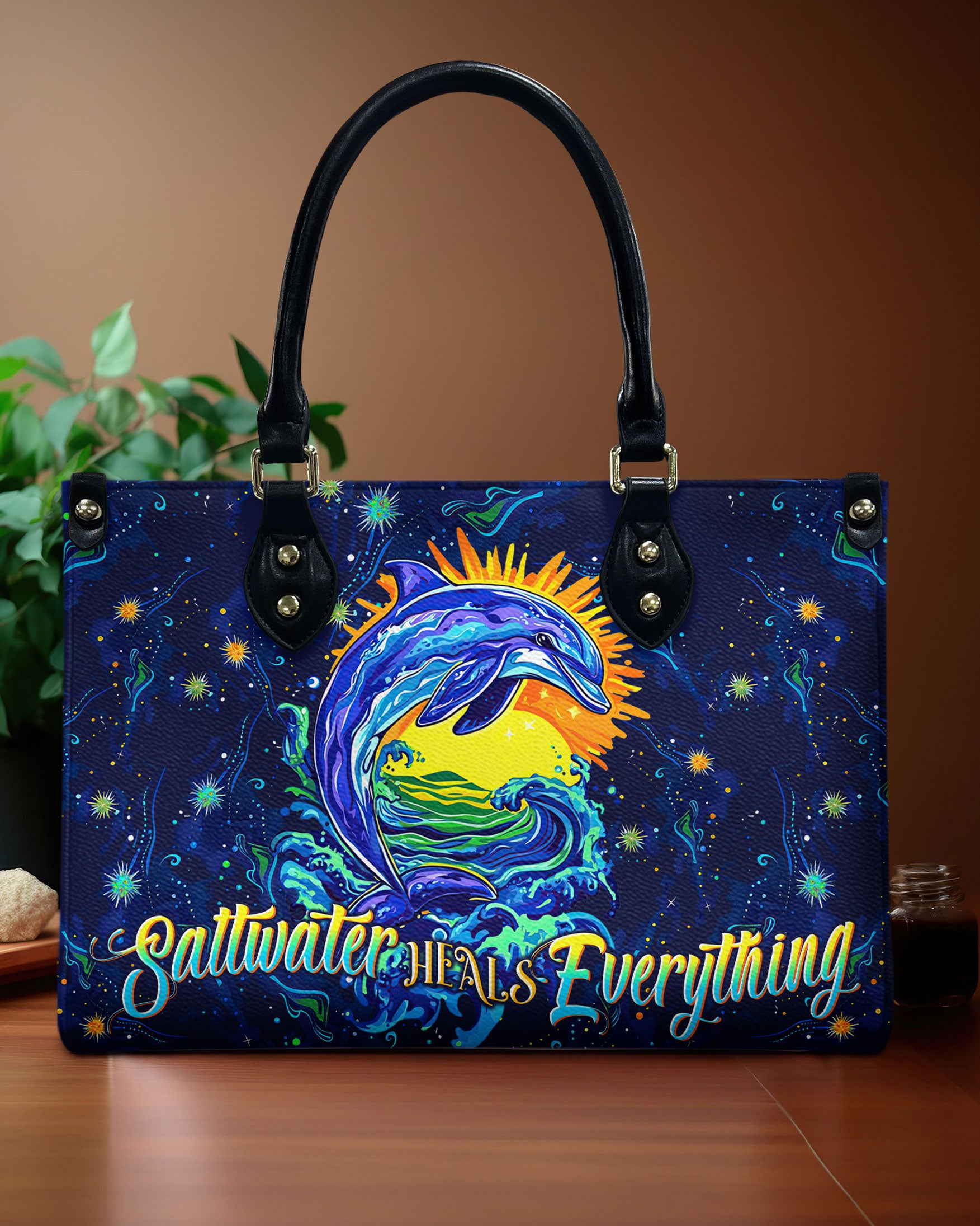 SALTWATER HEALS EVERYTHING DOLPHIN  LEATHER HANDBAG - TLTW2612243