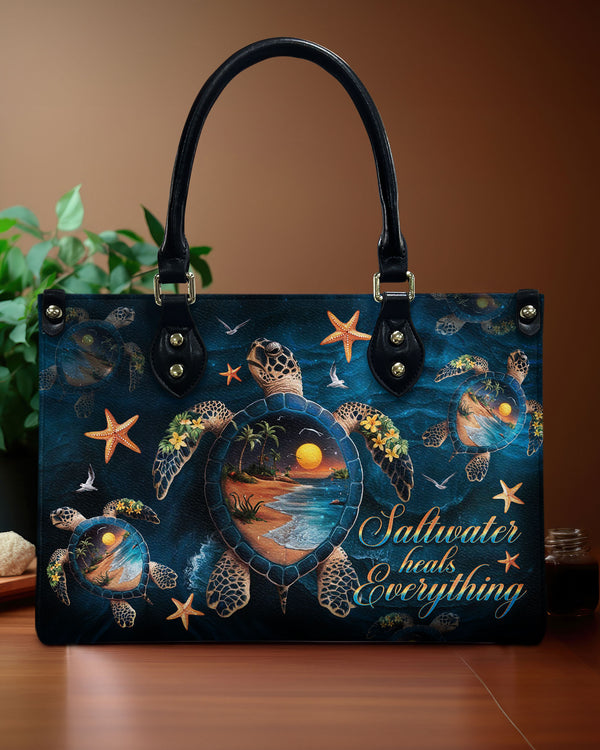 SALTWATER HEALS EVERYTHING TURTLE LEATHER HANDBAG - TLNO1712244