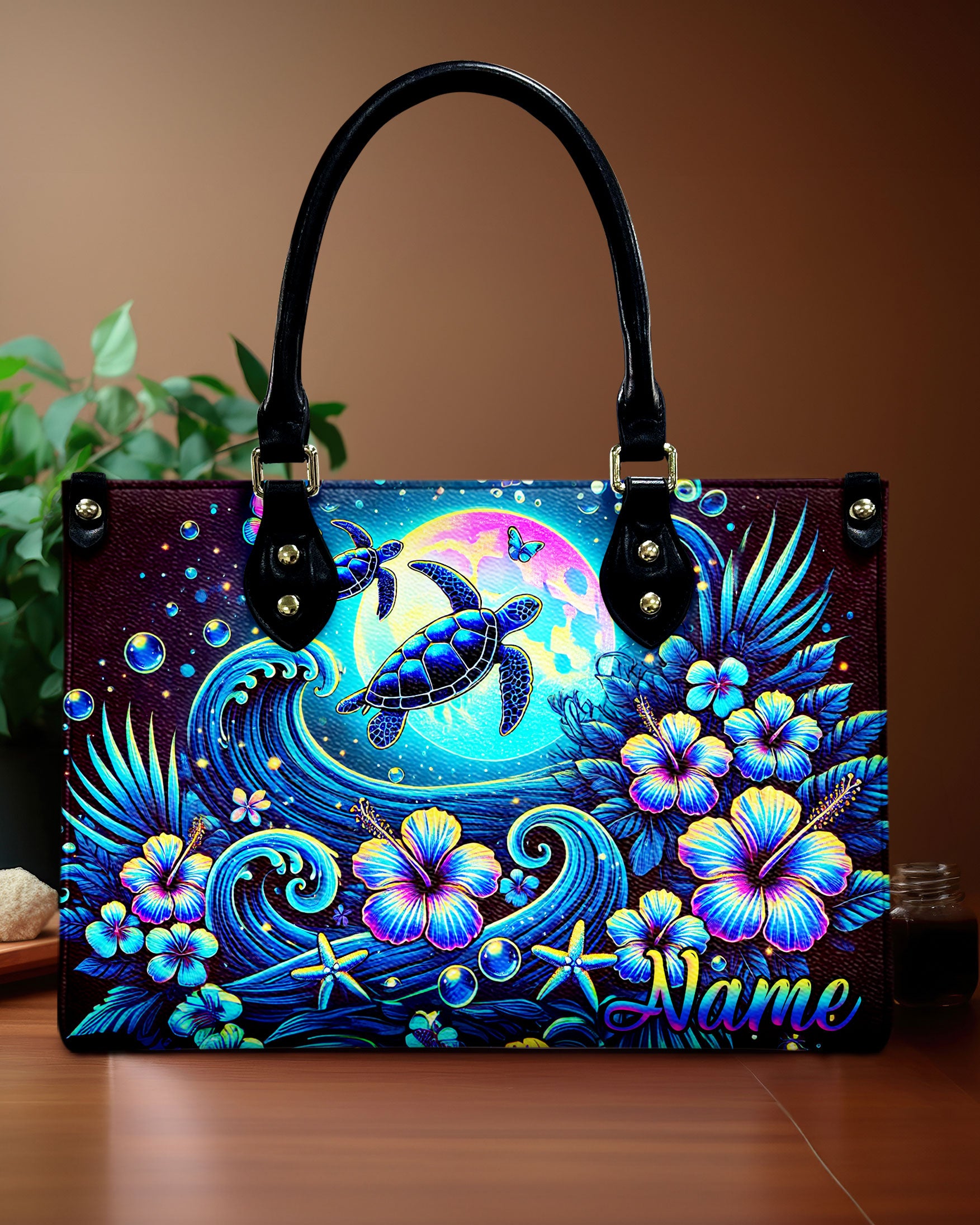 TURTLE UNDER MOON LEATHER HANDBAG - TLNZ0908244