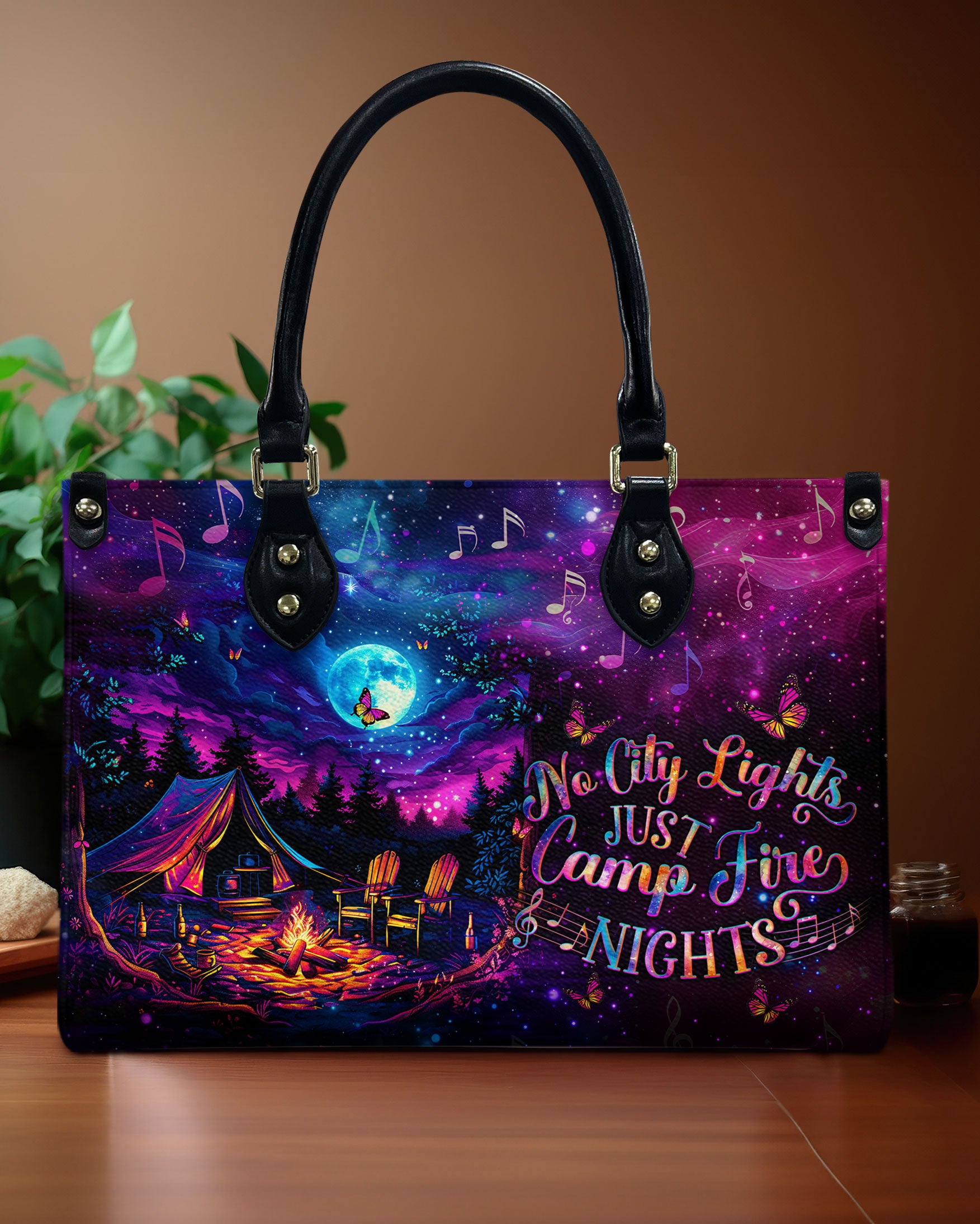 NO CITY LIGHTS JUST CAMPFIRE NIGHTS LEATHER HANDBAG - TLNO2110244