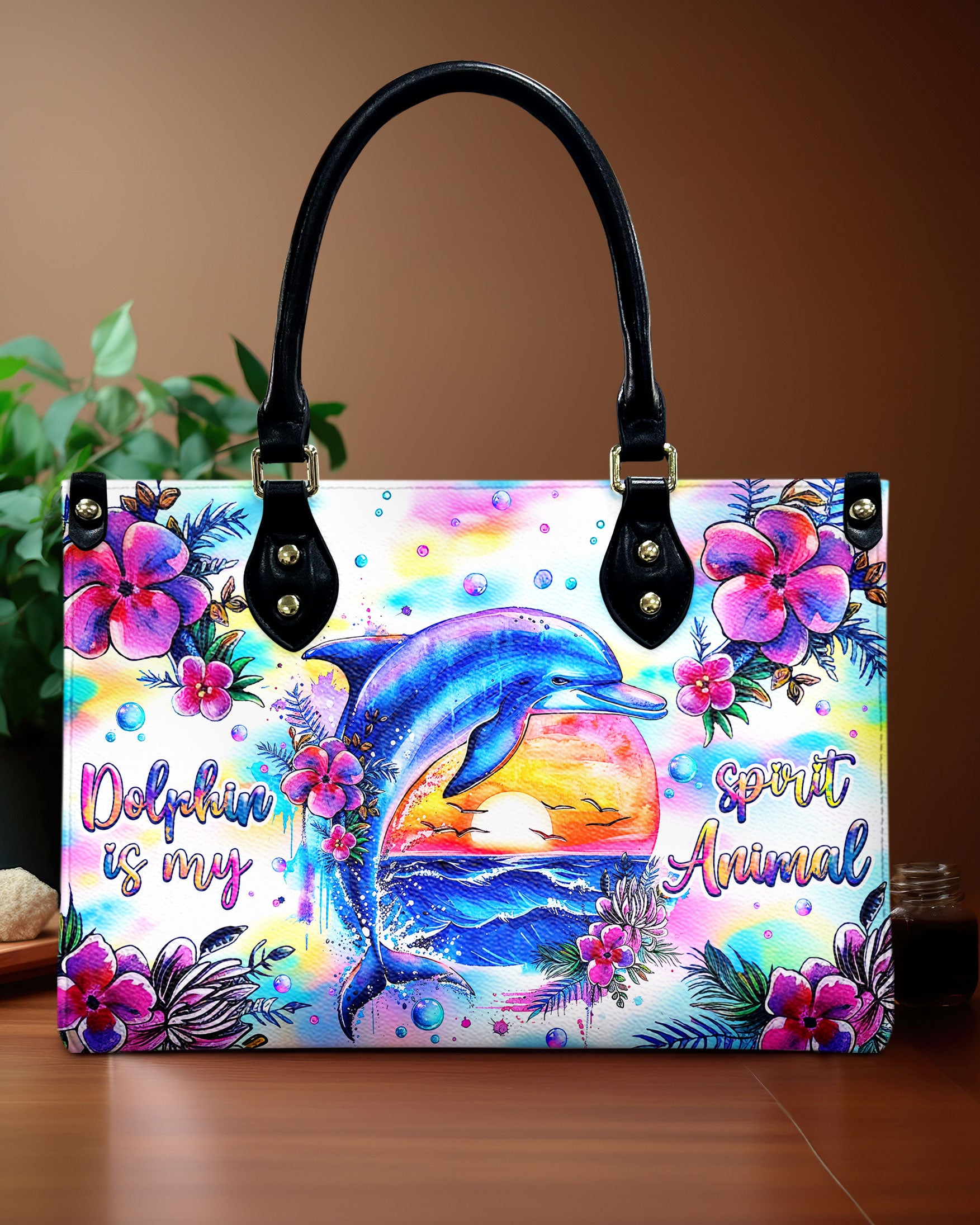 DOLPHIN IS MY SPIRIT ANIMAL LEATHER HANDBAG - TLNZ2106244